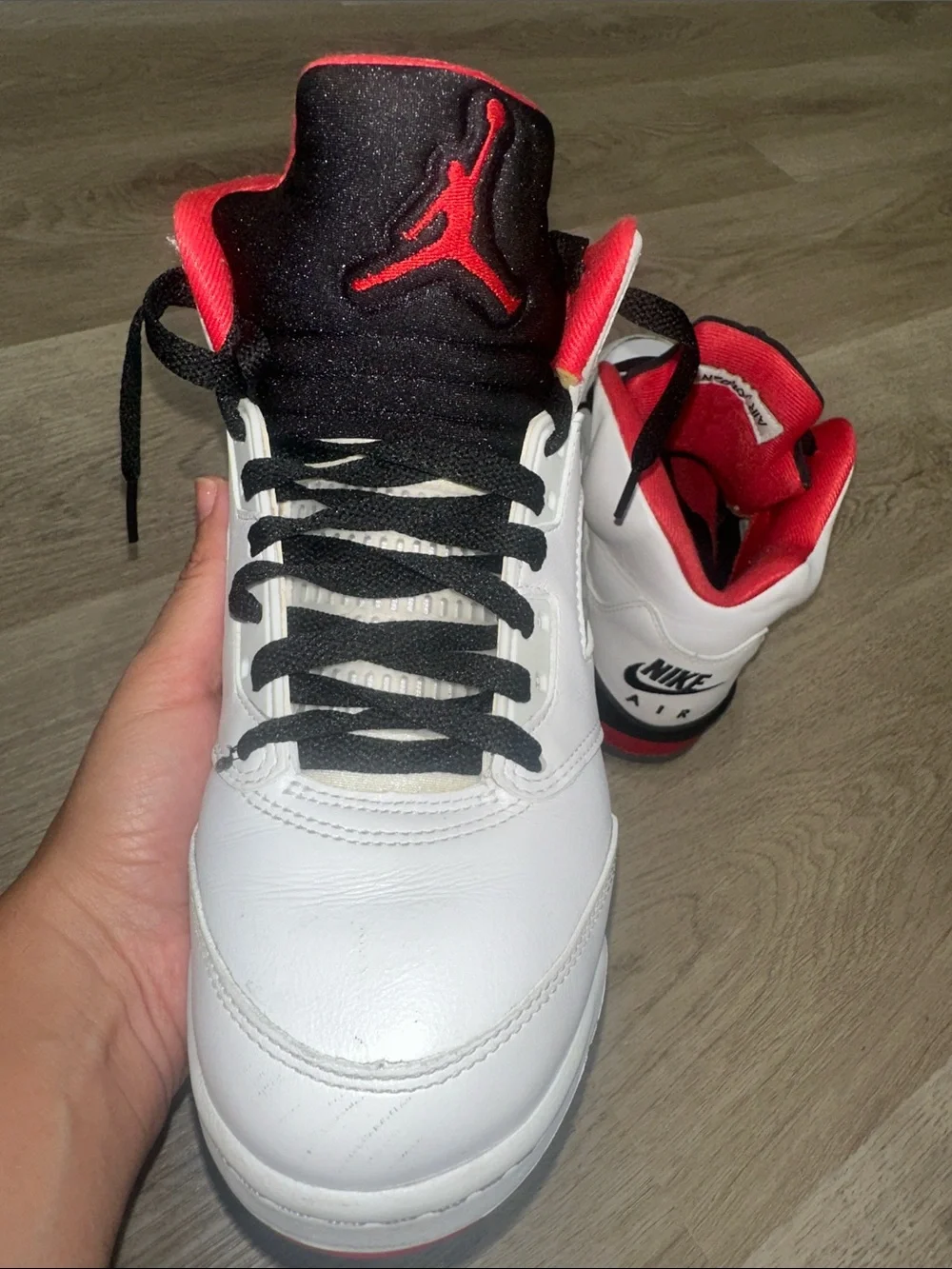 Nike Men’s White Black Red Retro Basketball Sneakers (Air Jordan 5 style)